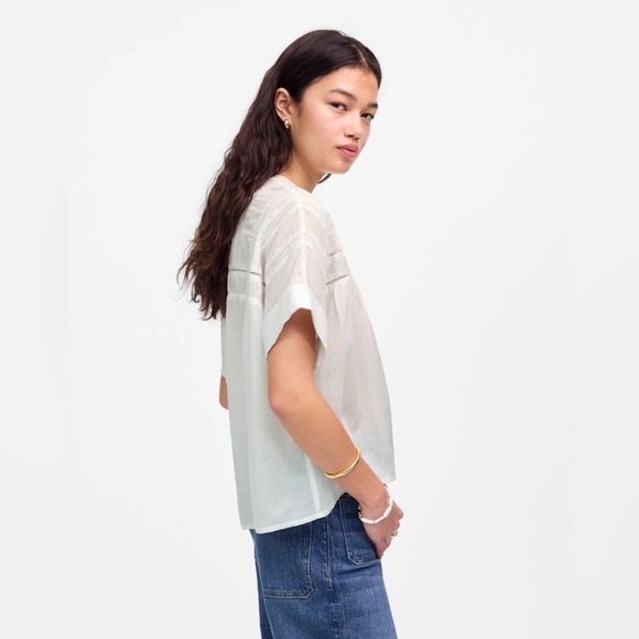 NWOT Madewell Lace-Inset Pintucked Henley Top - Picture 3 of 10